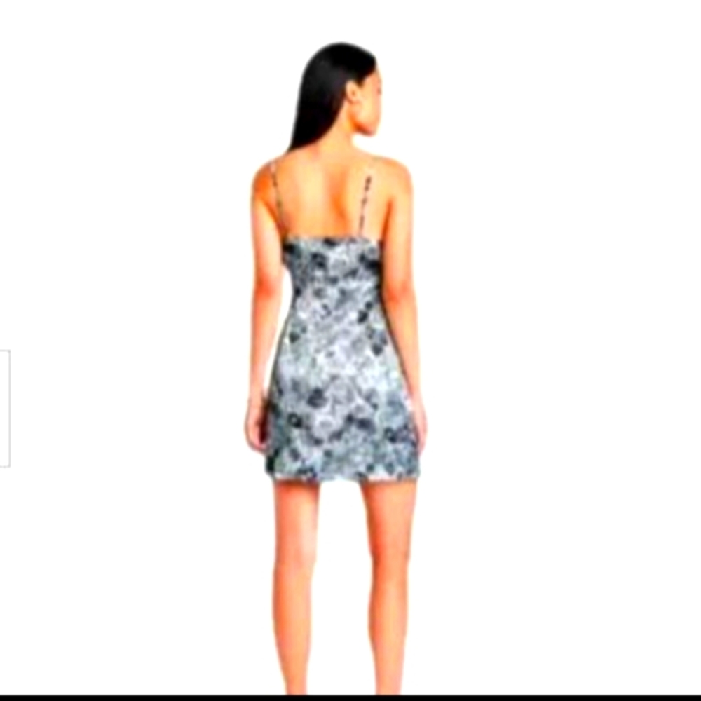 New Wild Fable Notch Slip Dress Blue Floral Silky Msrp 35$ Party Side Slit Lined